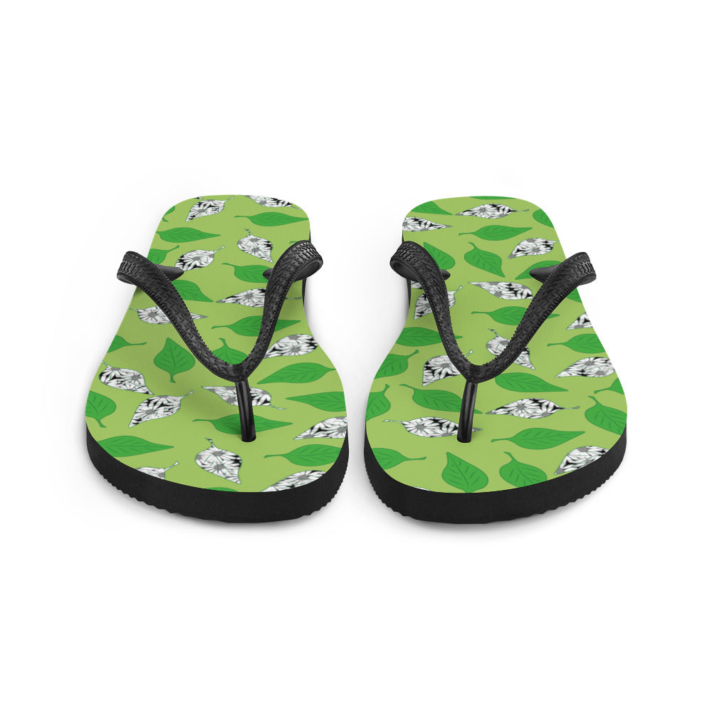 Green Leaf Print Flip-Flops
