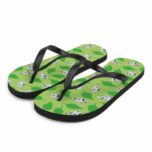 Green Leaf Print Flip-Flops
