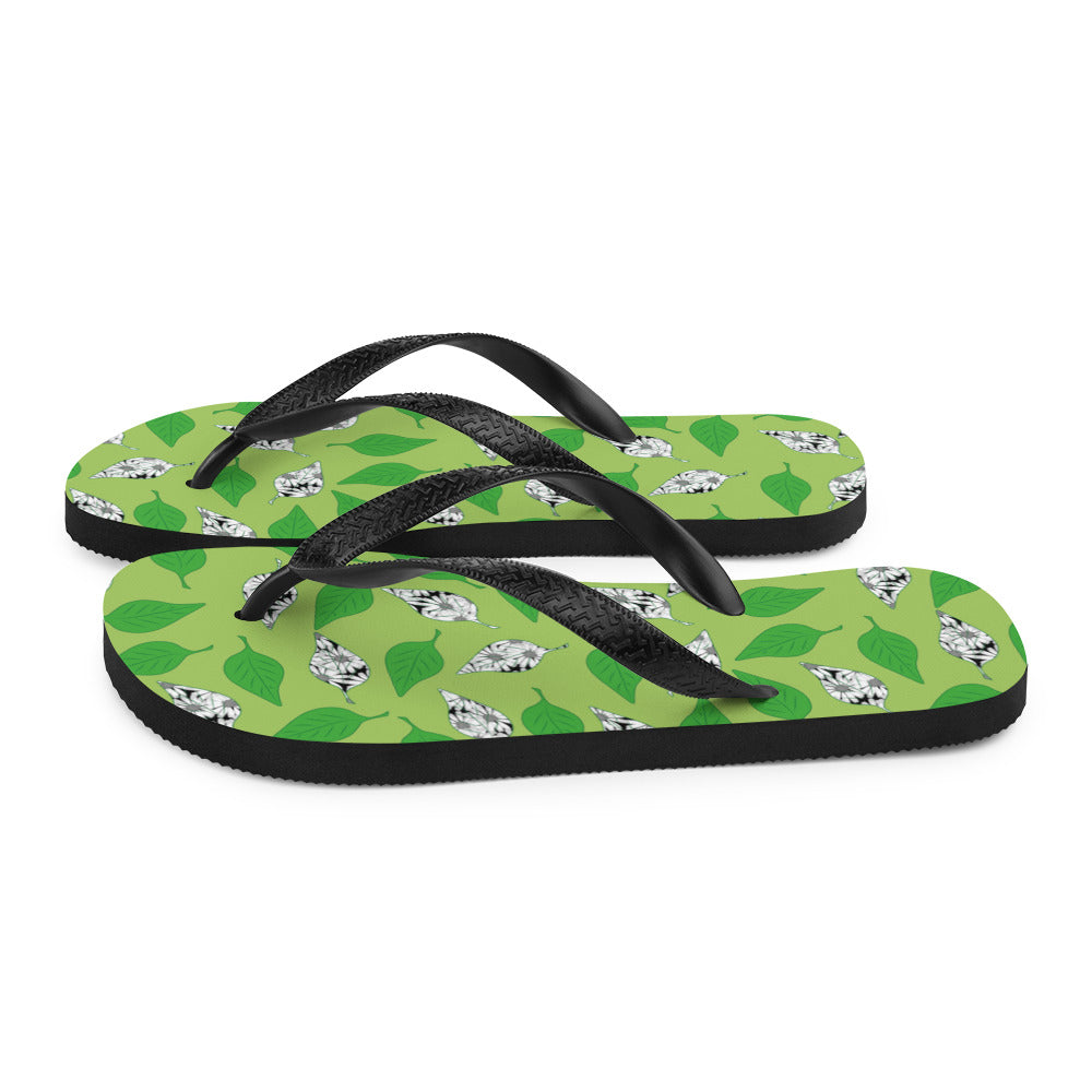 Green Leaf Print Flip-Flops