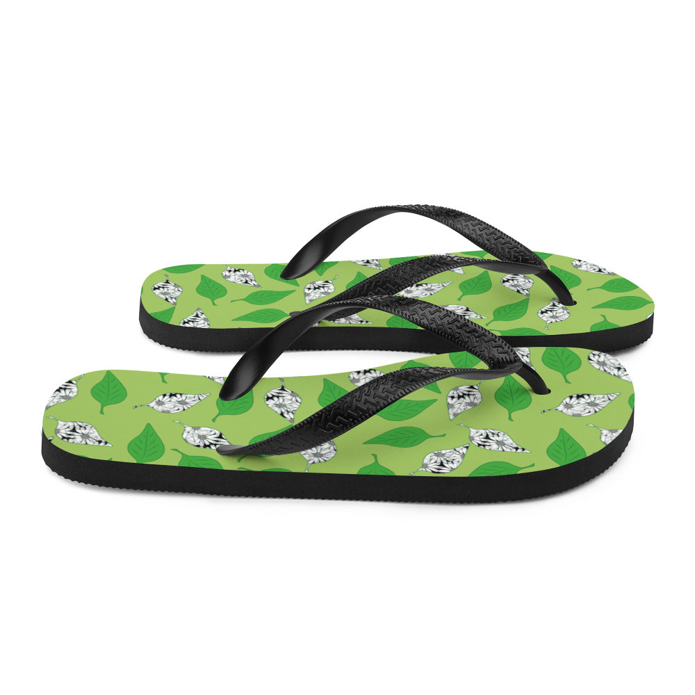 Green Leaf Print Flip-Flops